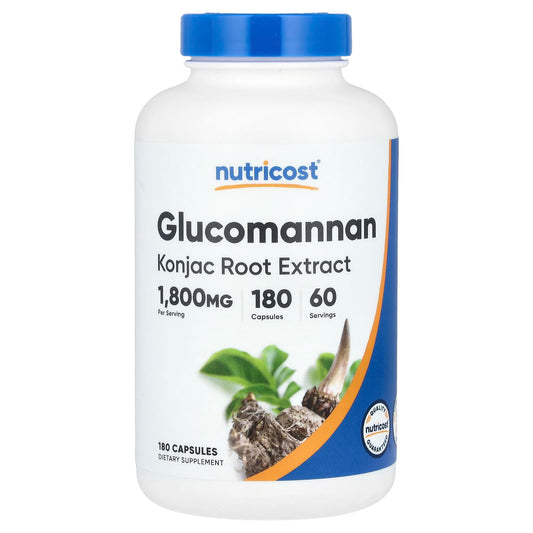 Nutricost, Glucomannan Konjac Root Extract, 180 Capsules (600 mg per Capsule) - Image 1