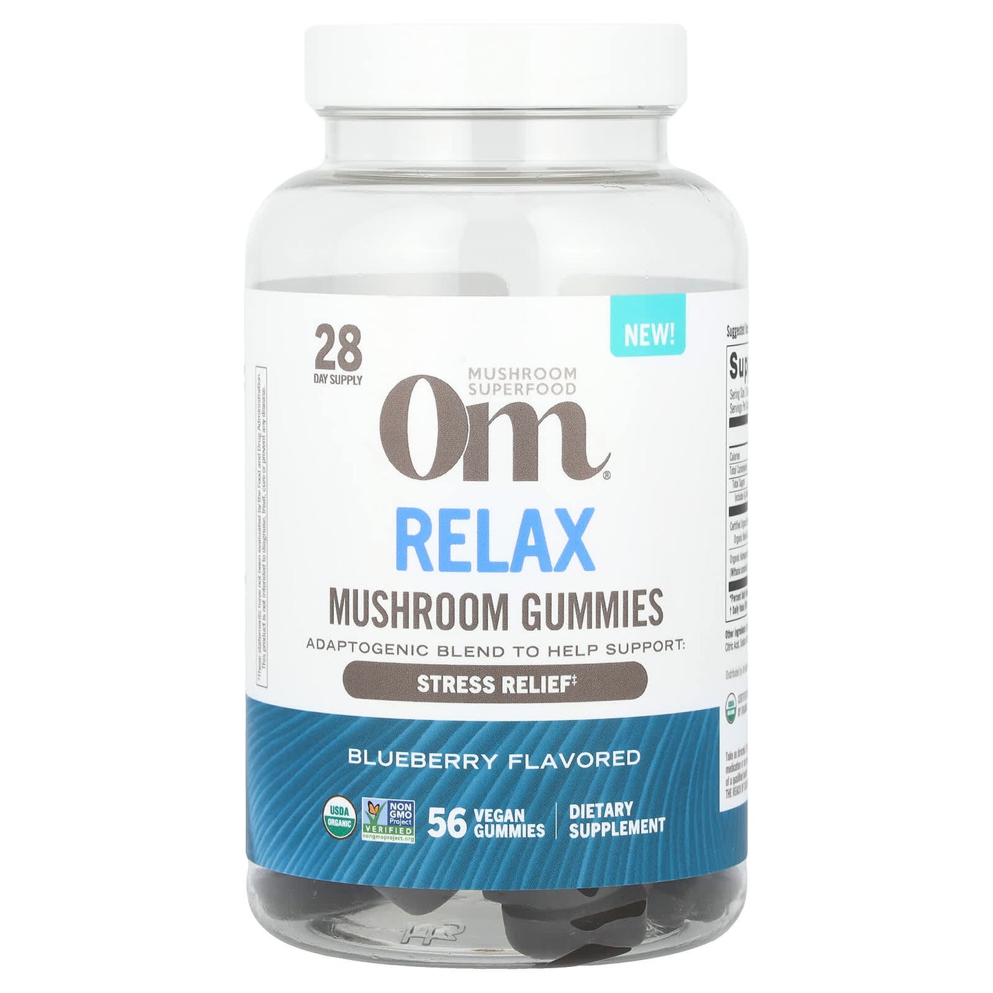 Om Mushrooms, Relax Mushroom Gummies, Blueberry , 56 Vegan Gummies - Image 1