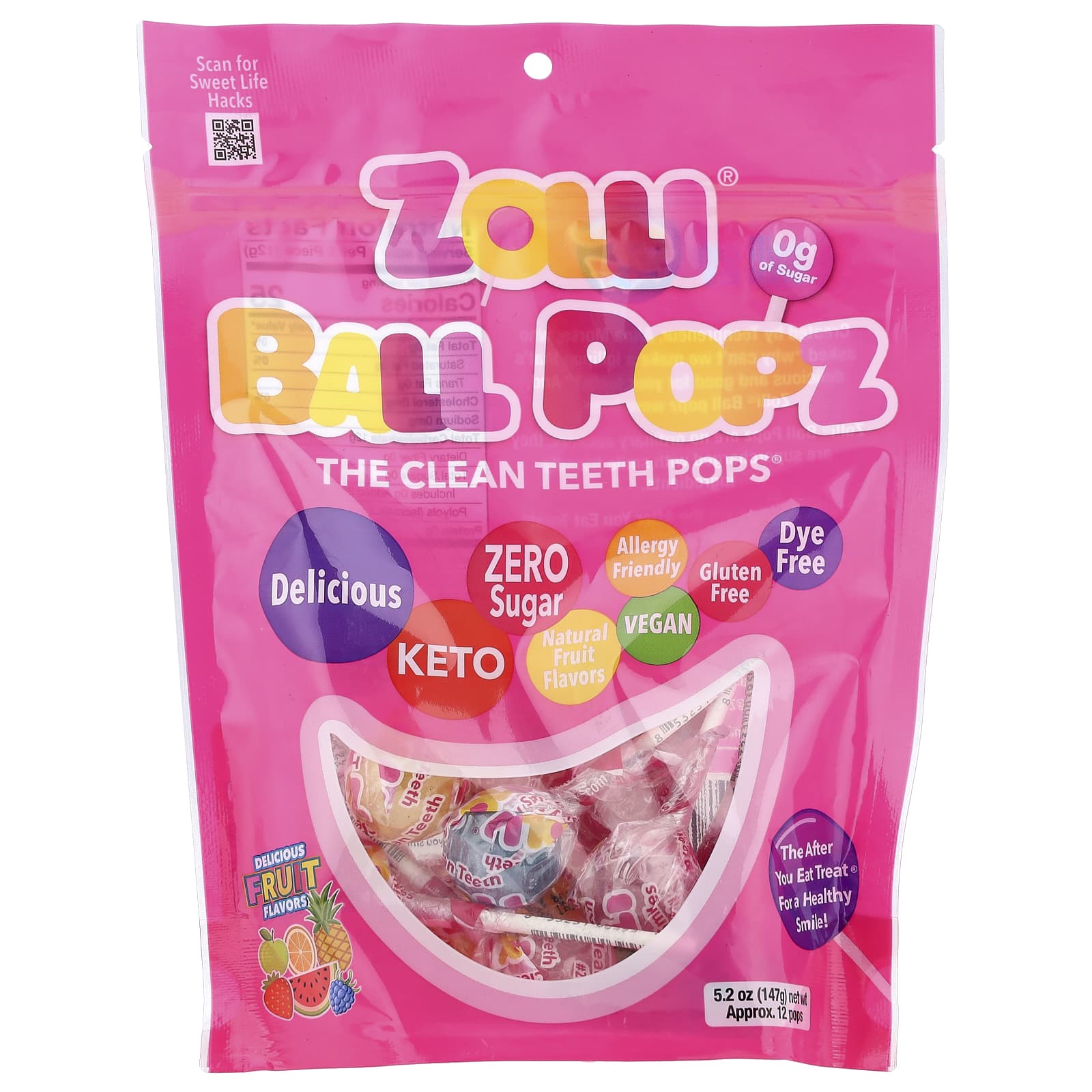 Zollipops, Zolli® Ball Popz, Fruit, 5.2 oz (147 g) - Image 1