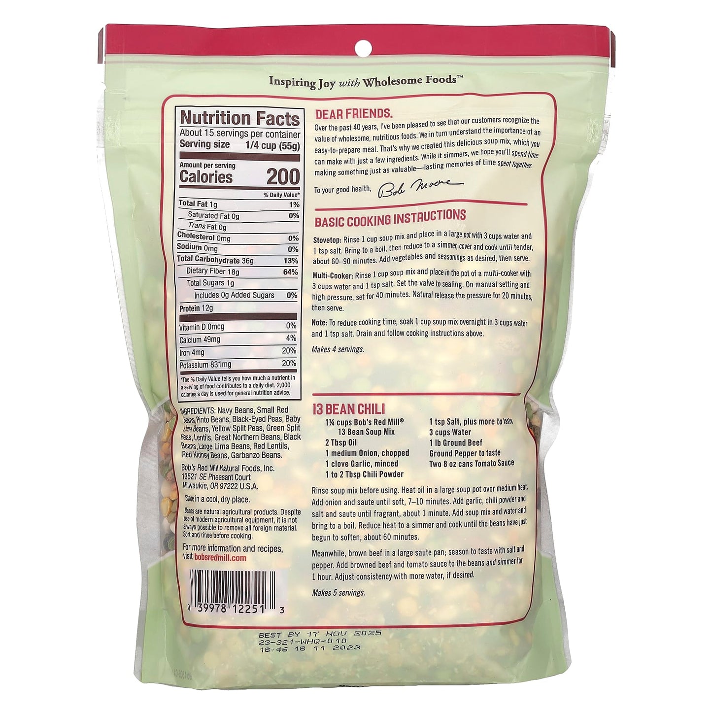 Bob's Red Mill 13 Bean Soup Mix, High Fiber, Non-GMO - Image 2