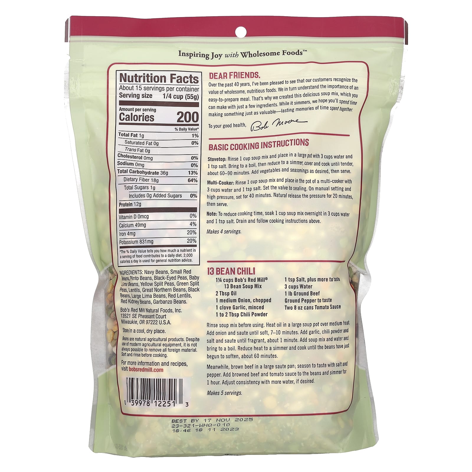 Bob's Red Mill 13 Bean Soup Mix, High Fiber, Non-GMO - Image 2