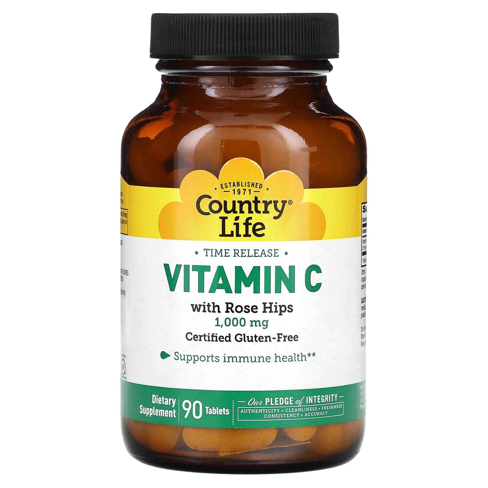 Country Life Time Release Vitamin C with Rose Hips, 1200mg, 90 Tablets - Image 1
