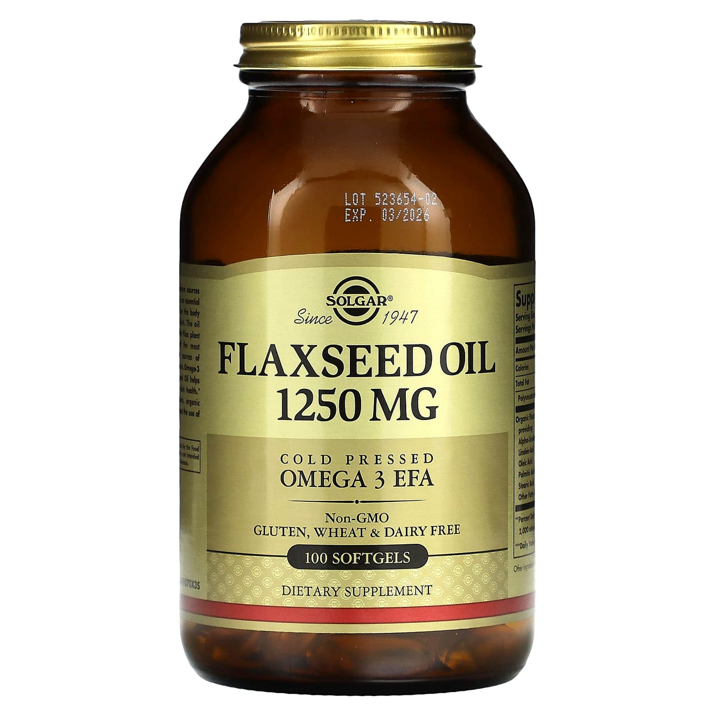 Solgar, Flaxseed Oil, 1,250 mg, 100 Softgels - Image 1