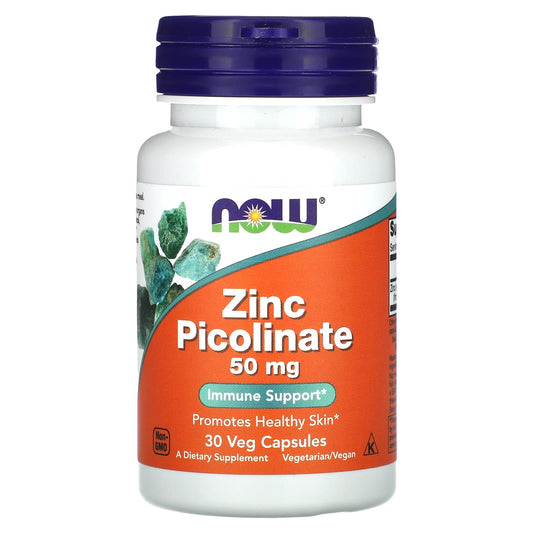 NOW Foods, Zinc Picolinate, 50 mg, 30 Veg Capsules - Image 1