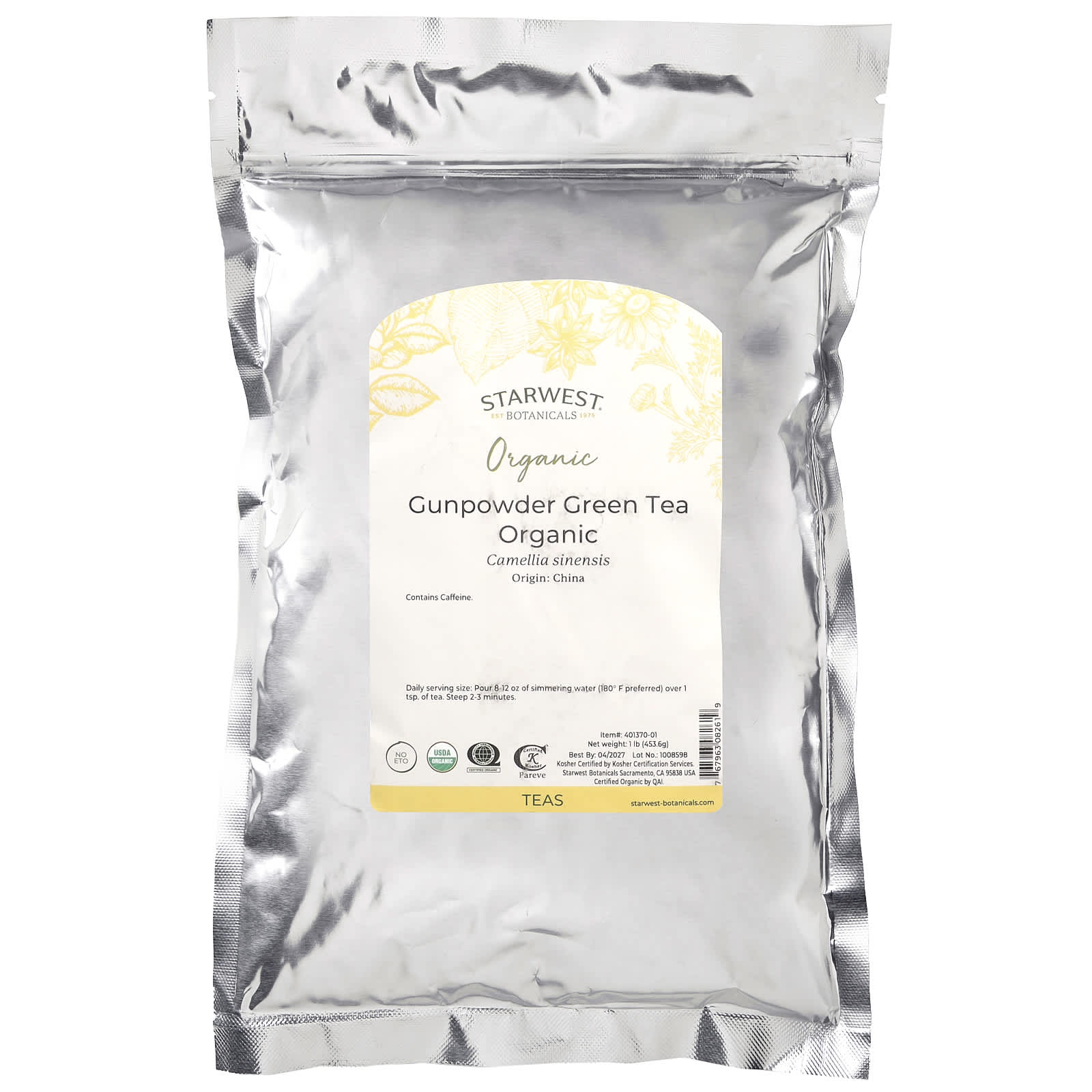 Starwest Botanicals, Organic Gunpowder Green Tea, 1 lb (453.6 g) - Image 2