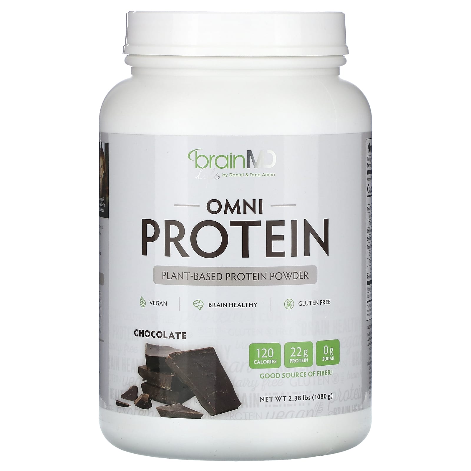BrainMD Omni Protein Plant-Based Chocolate Powder, 2.38 lbs (1,080g) - Image 1