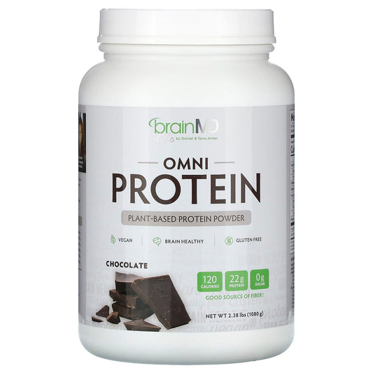 BrainMD Omni Protein Plant-Based Chocolate Powder, 2.38 lbs (1,080g) - Image 1