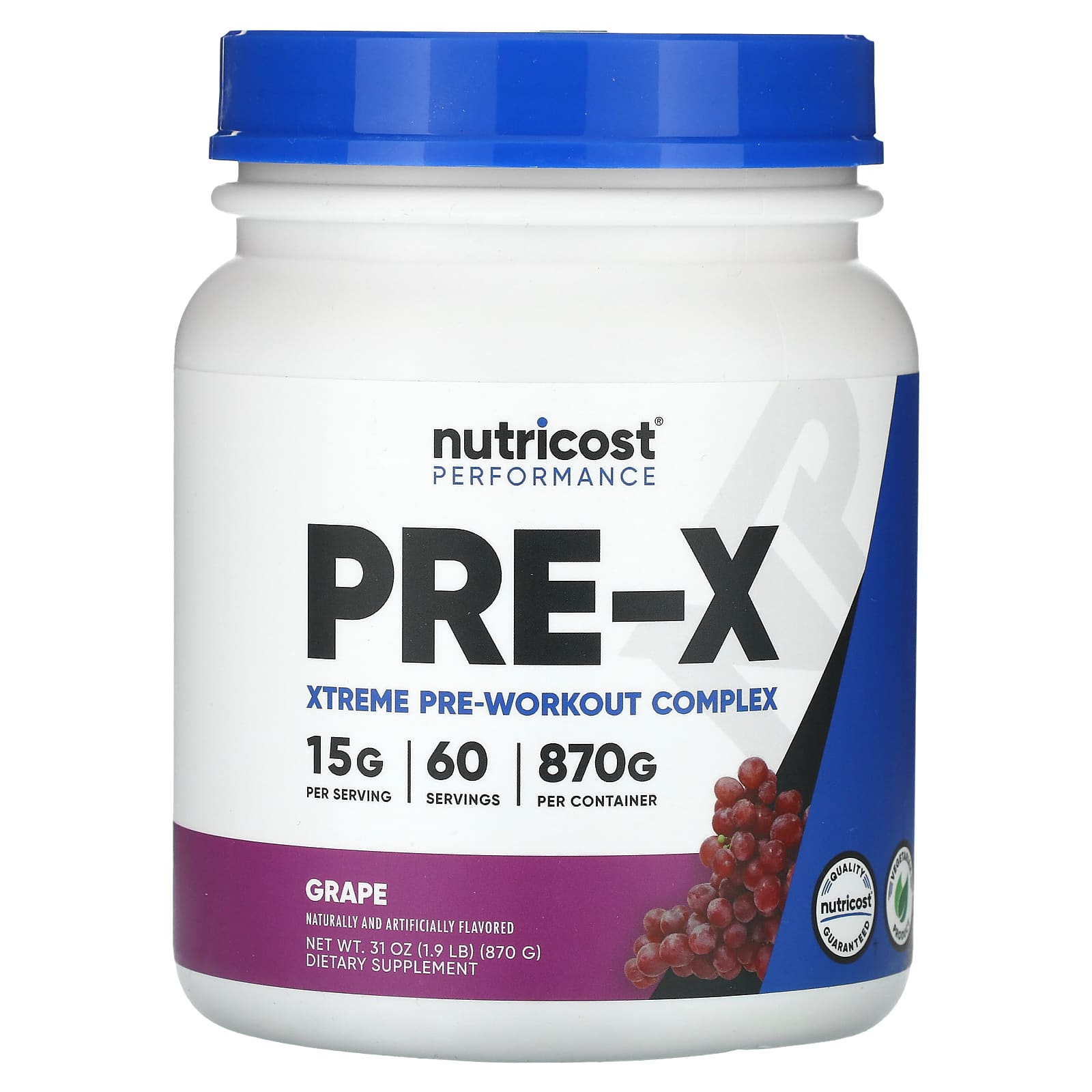 Nutricost, Performance, PRE-X, Xtreme Pre-Workout Complex, Grape, 1.9 lb (870 g) - Image 1