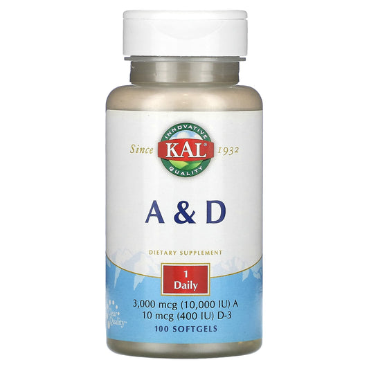 KAL, A & D, 100 Softgels