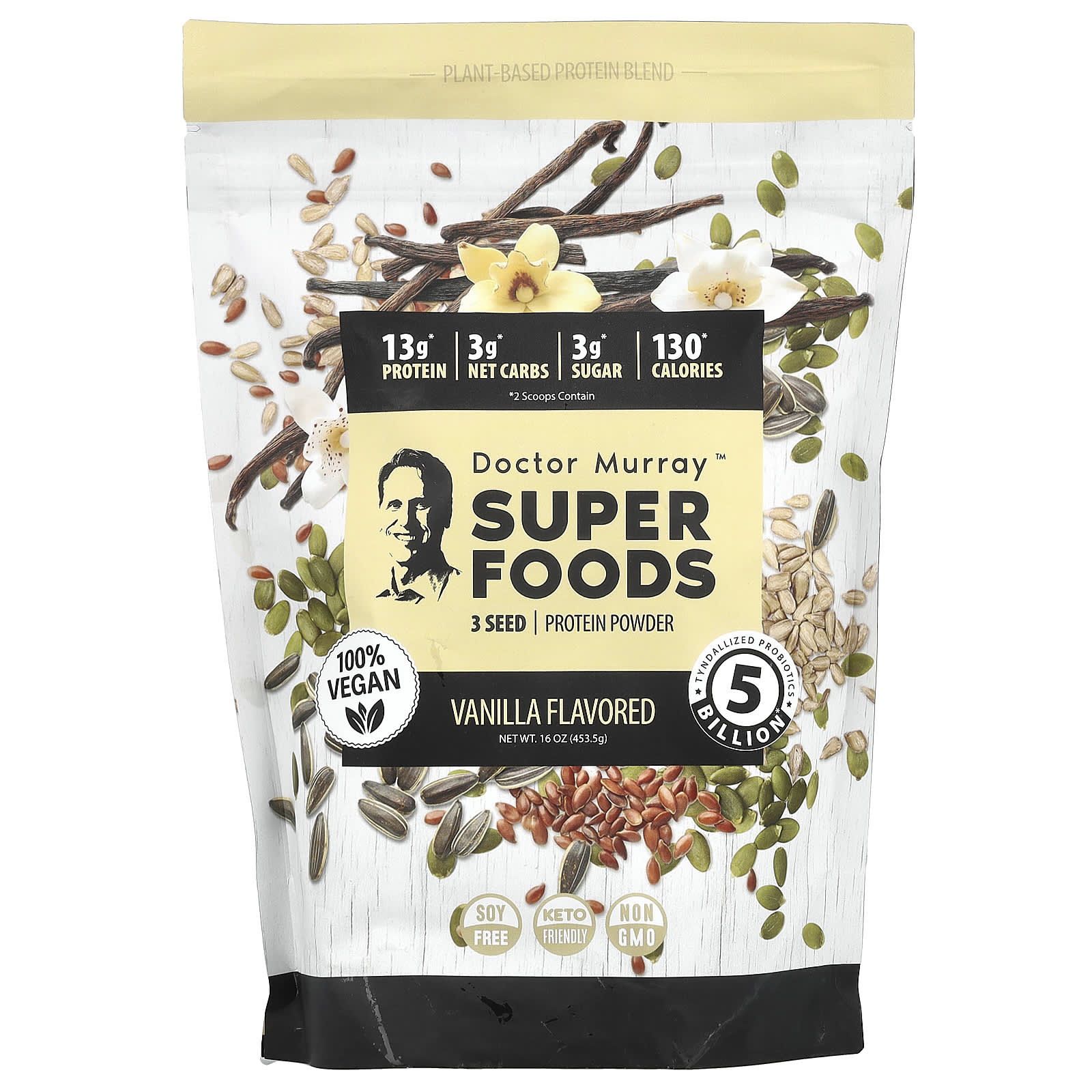 Vegan Vanilla Protein Powder by Dr. Murray's - 3 Seed Blend, 16 oz - Image 1