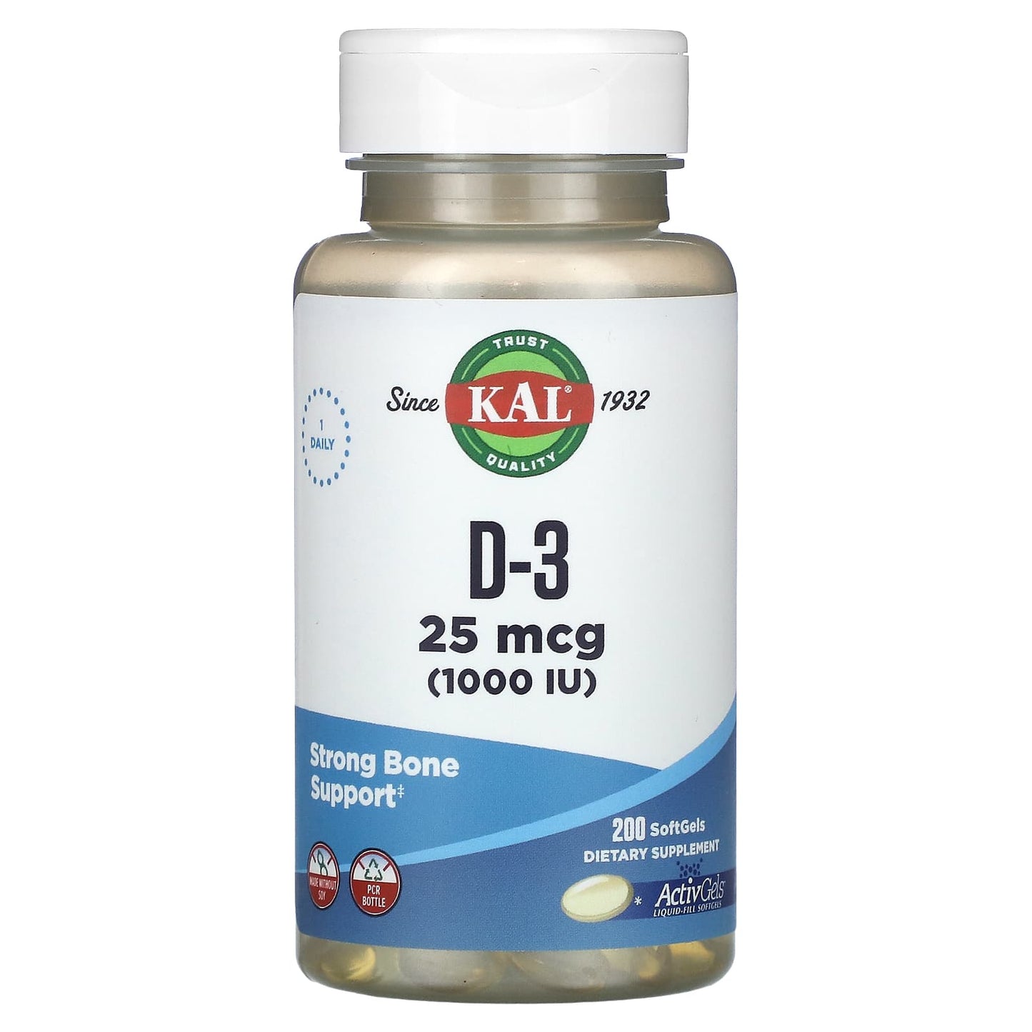 KAL, D-3 , 25 mcg (1,000 IU), 200 Softgels - Image 1