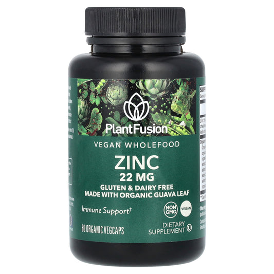 PlantFusion, Vegan Wholefood, Zinc, 22 mg, 60 Organic Vegcaps - Image 1