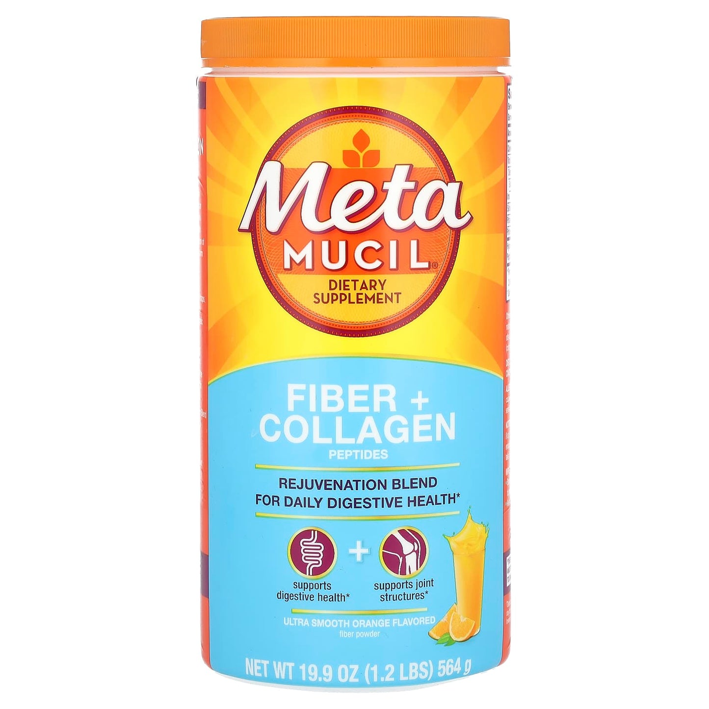 Metamucil, Fiber + Collagen Peptides, Ultra Smooth Orange, 19.9 oz (564 g) - Image 1