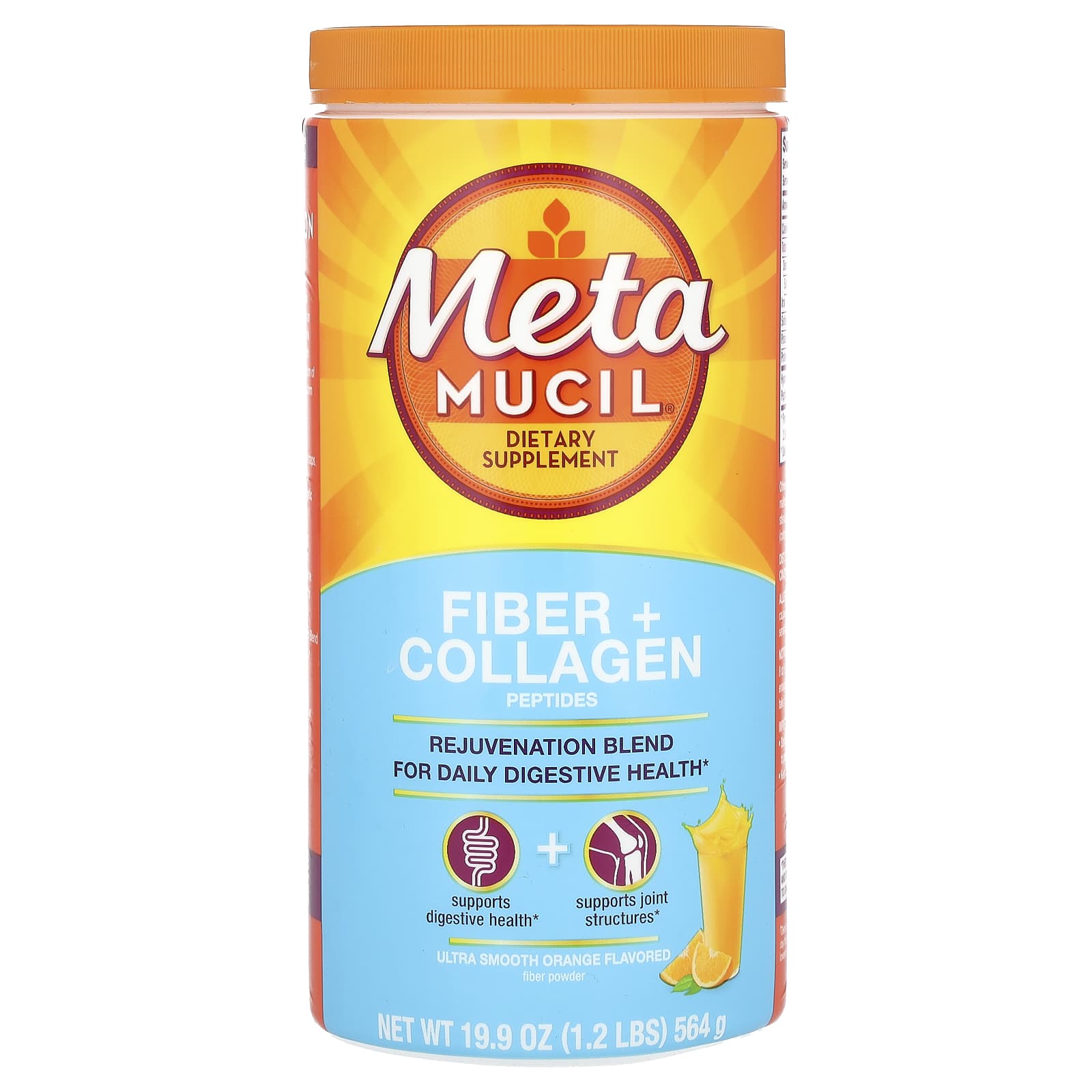 Metamucil, Fiber + Collagen Peptides, Ultra Smooth Orange, 19.9 oz (564 g) - Image 1
