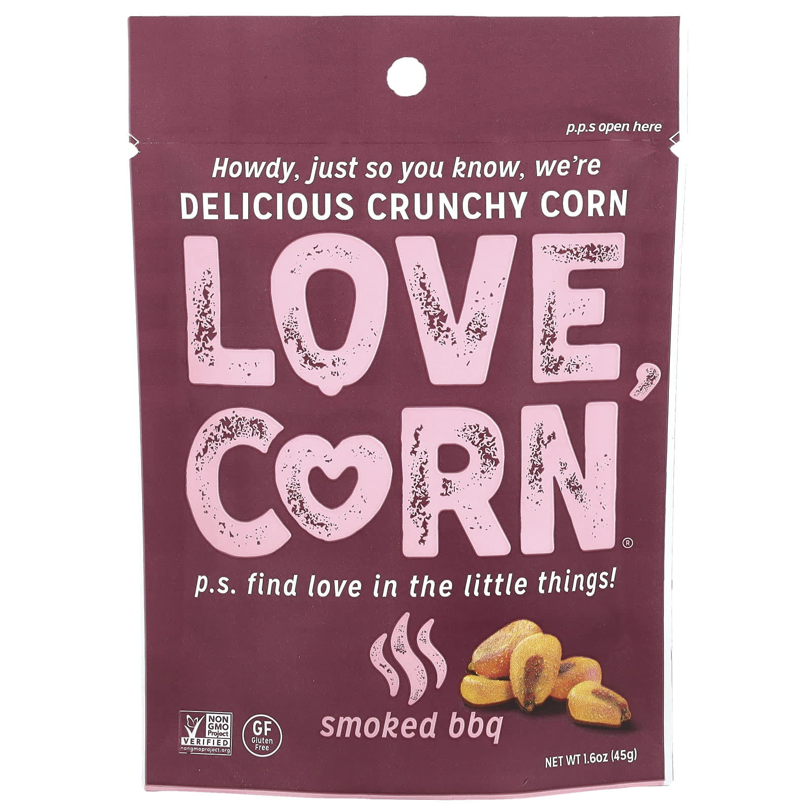 Love Corn, Crunchy Corn, Smoked BBQ, 1.6 oz (45 g) - Image 1