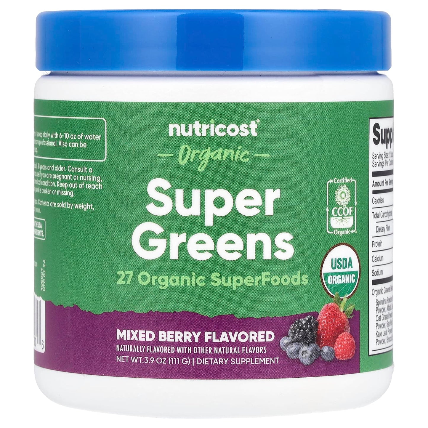 Nutricost, Organic Super Greens, Mixed Berry, 3.9 oz (111 g) - Image 1