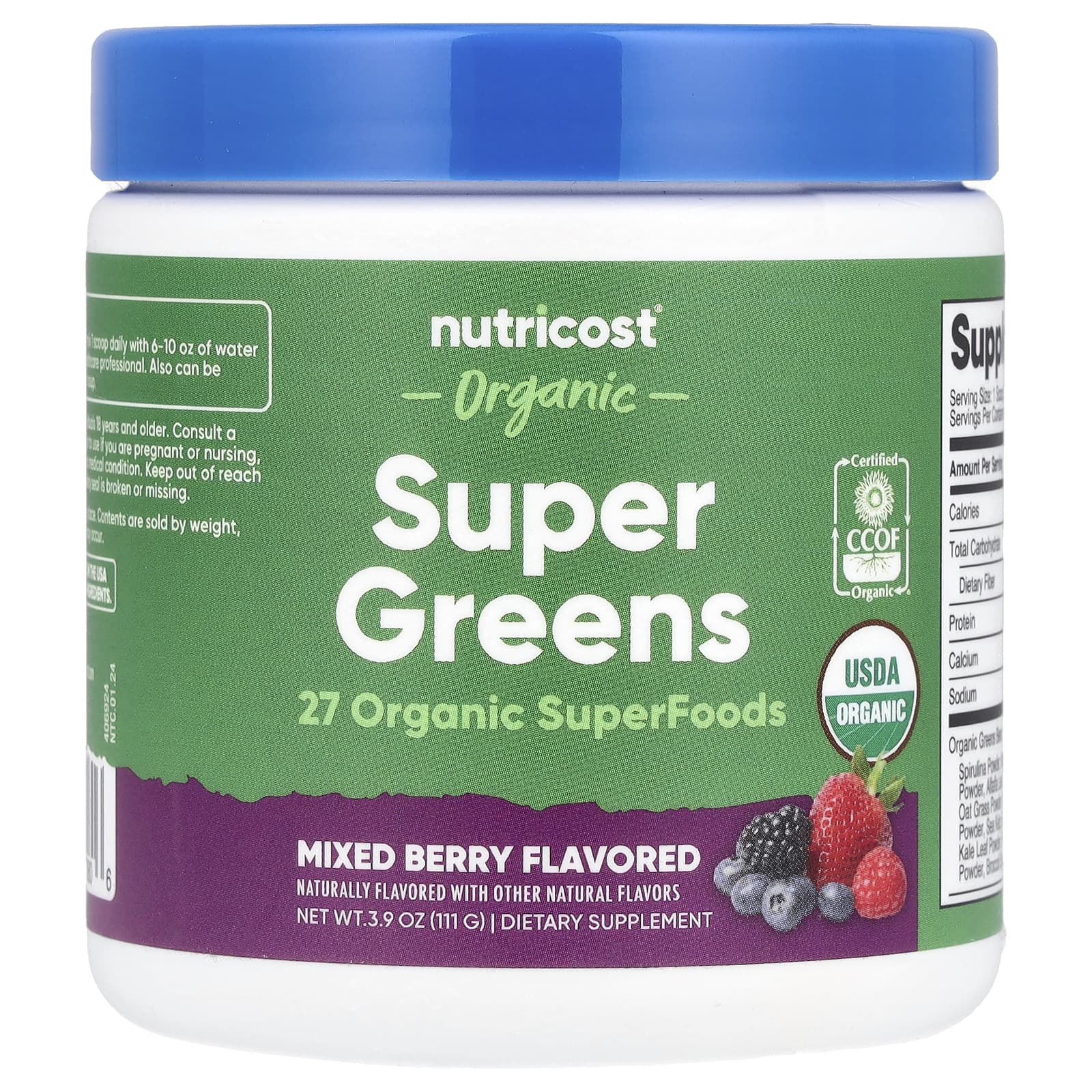 Nutricost, Organic Super Greens, Mixed Berry, 3.9 oz (111 g) - Image 1