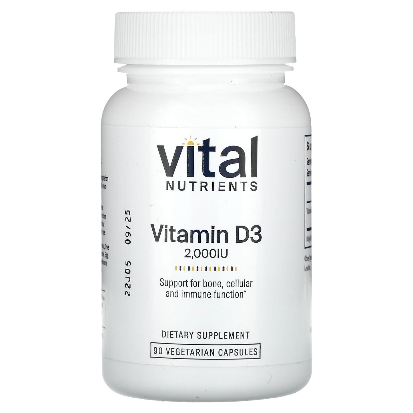 Vital Nutrients, Vitamin D3, 2,000 IU, 90 Vegetarian Capsules - Image 1