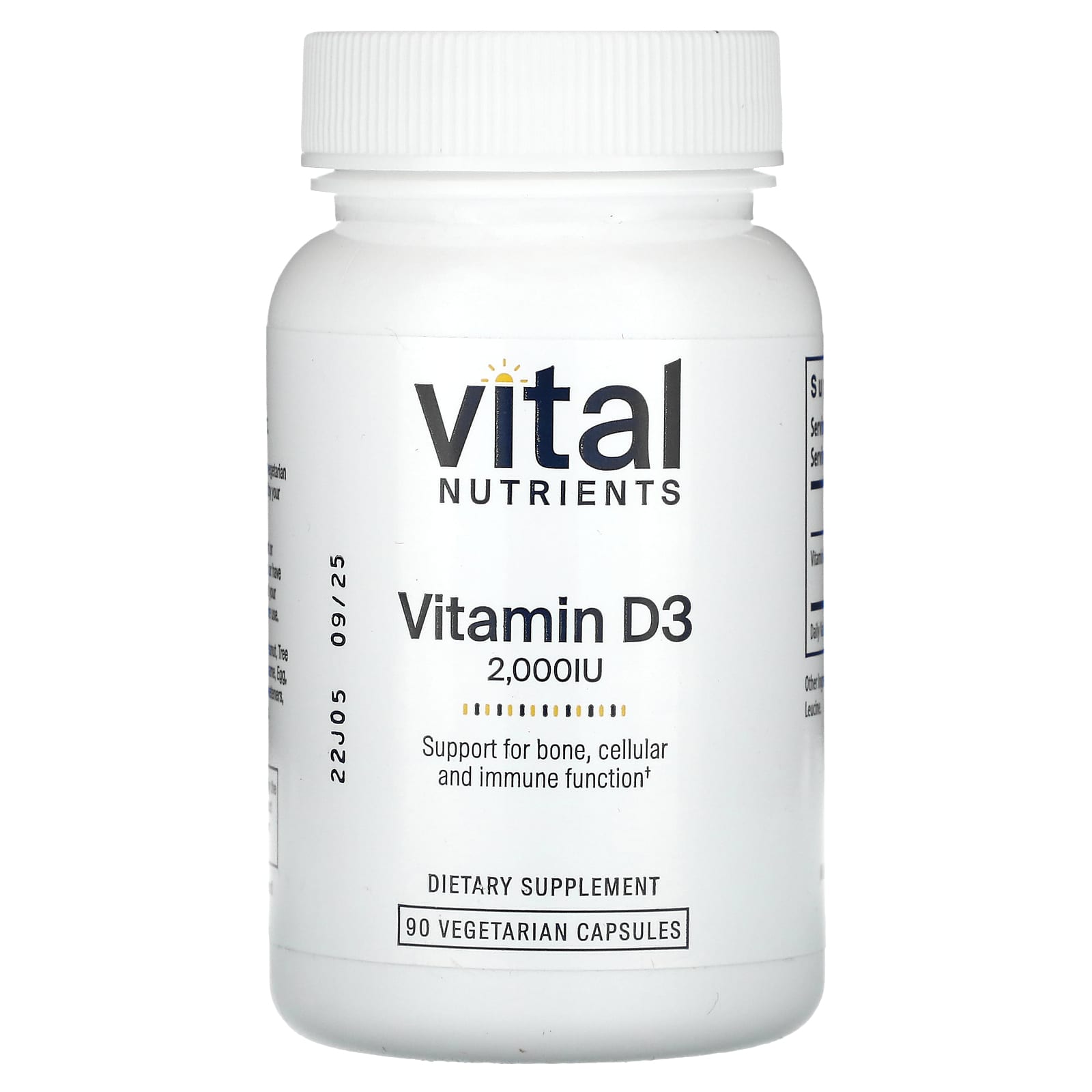 Vital Nutrients, Vitamin D3, 2,000 IU, 90 Vegetarian Capsules - Image 1