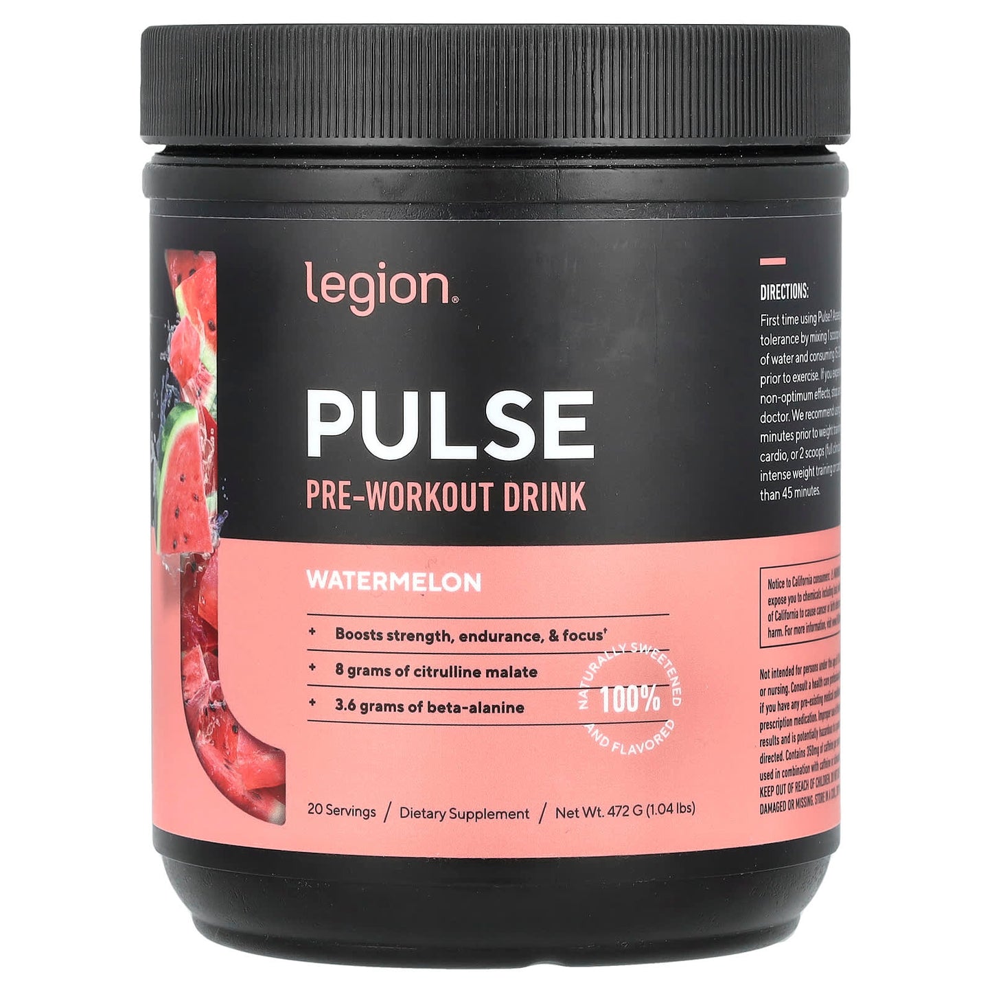 Legion Athletics, Pulse, Pre-Workout Drink, Watermelon, 1.04 lbs (472 g) - Image 1