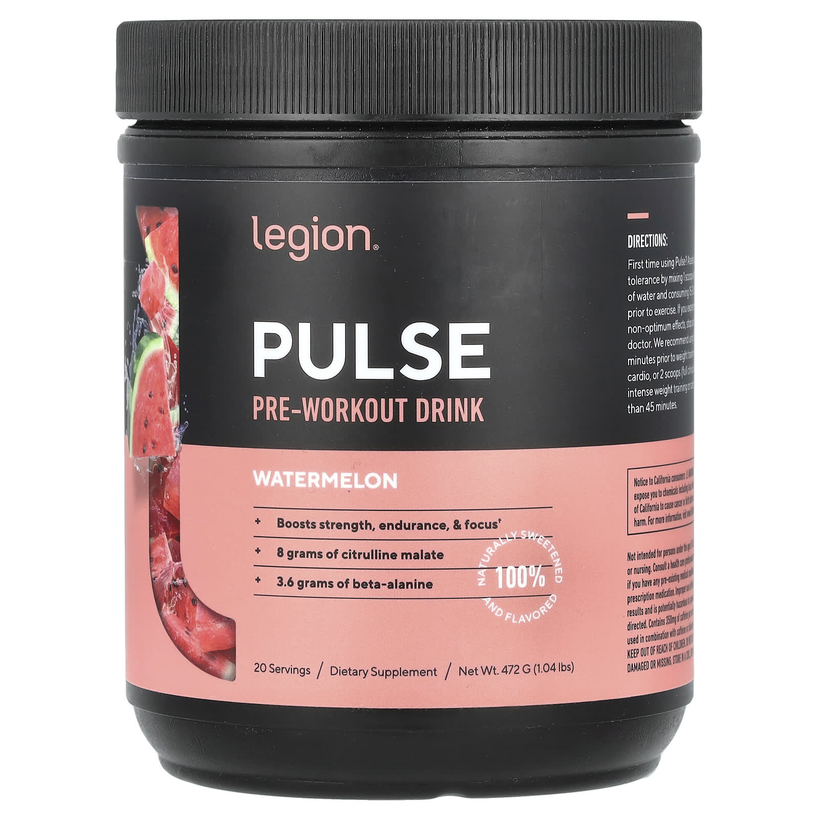 Legion Athletics, Pulse, Pre-Workout Drink, Watermelon, 1.04 lbs (472 g) - Image 1