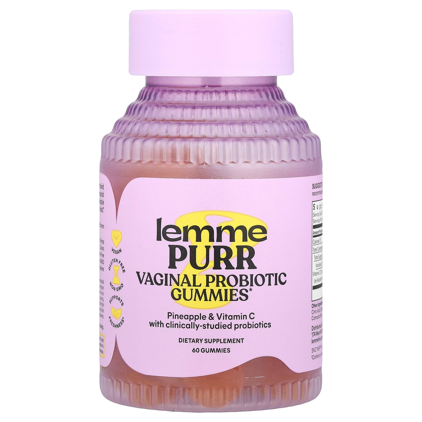 Lemme, Purr, Vaginal Probiotic Gummies, Pineapple, 60 Gummies - Image 1