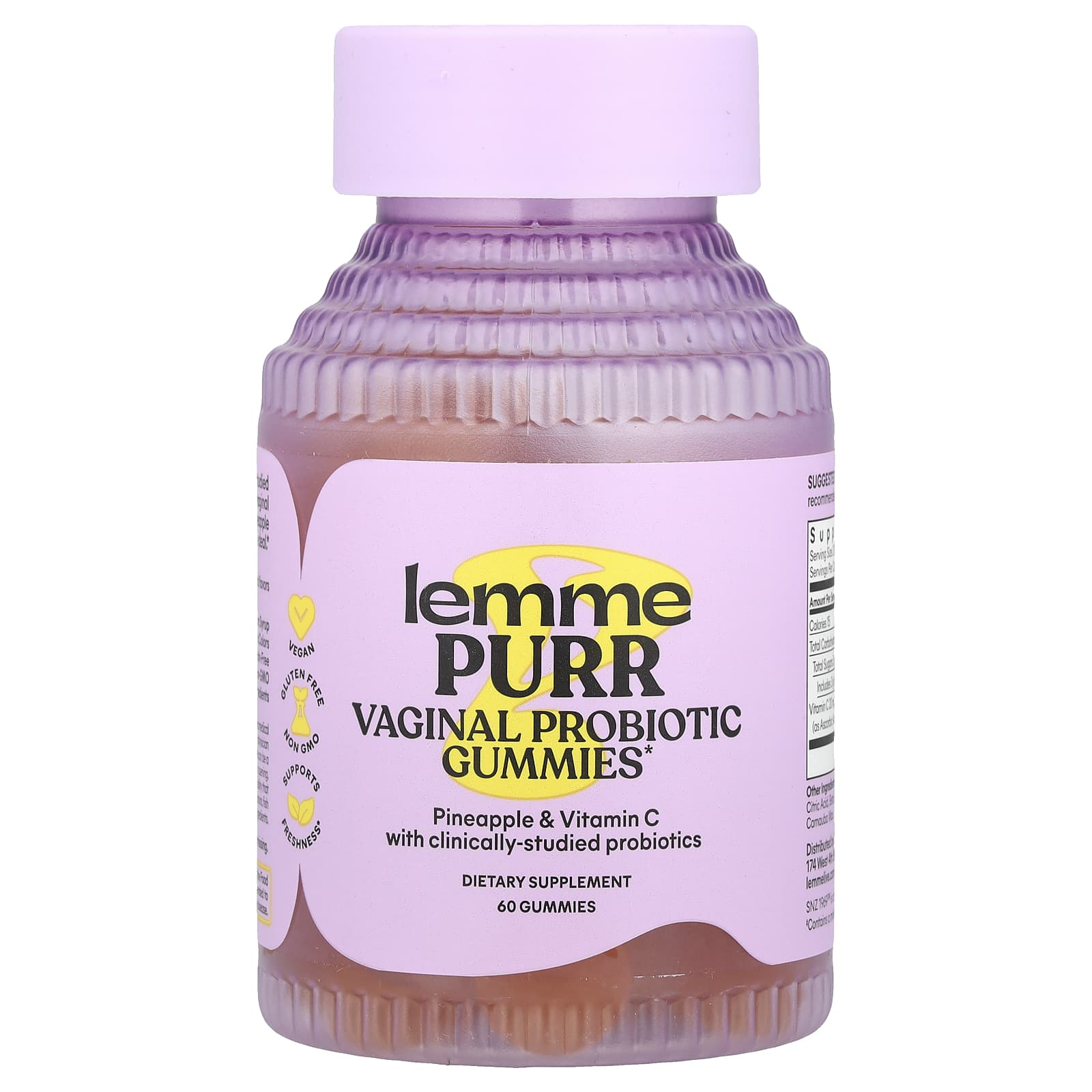Lemme, Purr, Vaginal Probiotic Gummies, Pineapple, 60 Gummies - Image 1