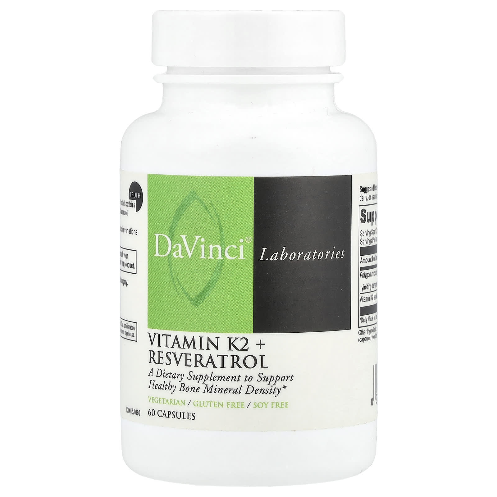 Support Healthy Bones with DaVinci Labs Vitamin K2 + Resveratrol - 60 Capsules - Image 1
