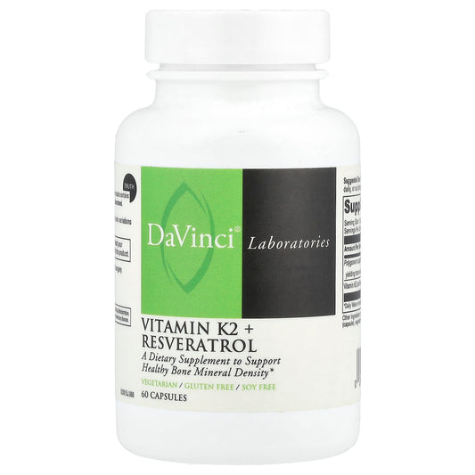 Support Healthy Bones with DaVinci Labs Vitamin K2 + Resveratrol - 60 Capsules - Image 1