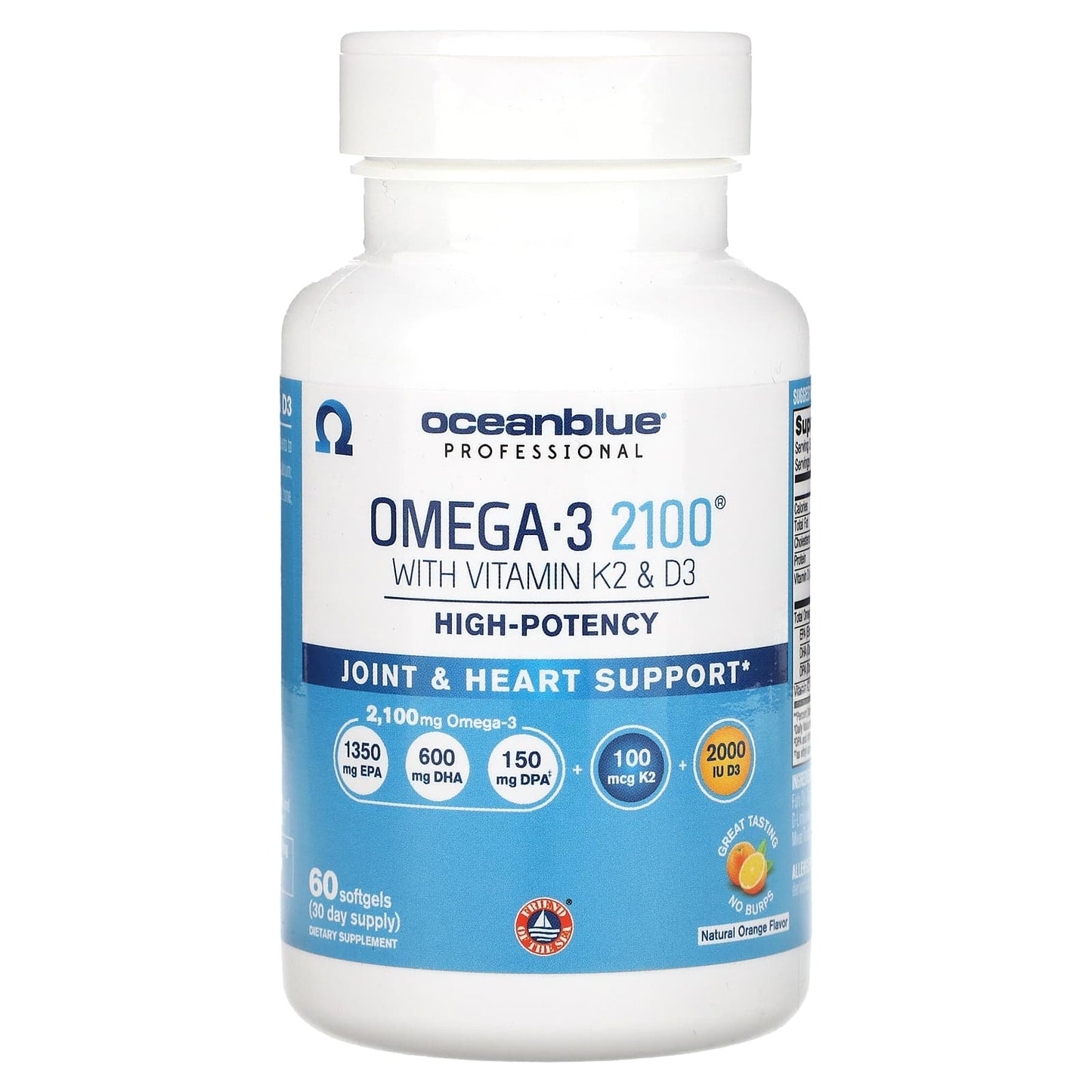 OceanBlue, Professional, Omega-3 2100 With Vitamin K2 & D3, High-Potency, Natural Orange, 60 Softgels - Image 1