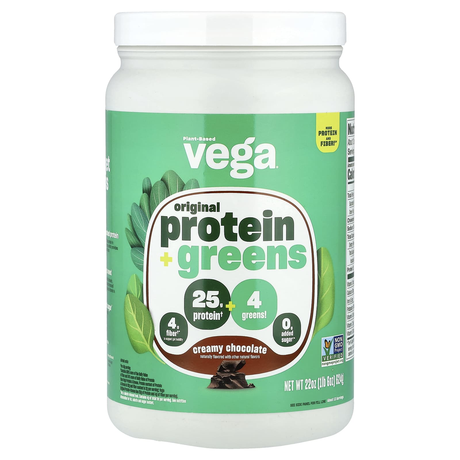Vega, Original Protein + Greens, Creamy Chocolate, 1 lb 6 oz (624 g) - Image 1