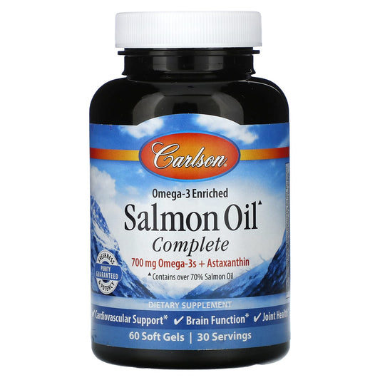 Carlson Omega-3 Salmon Oil Soft Gels, 60 Count, Cardiovascular Support - Image 1