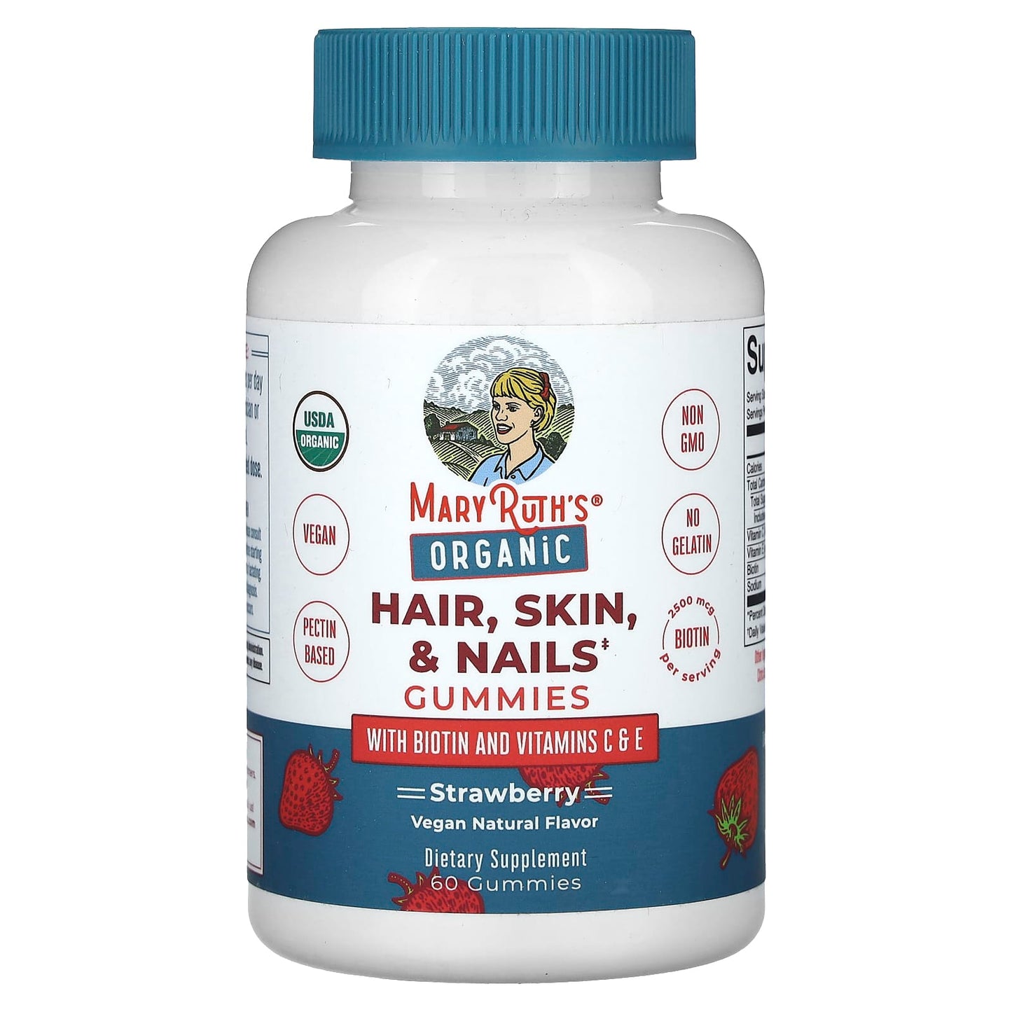 MaryRuth's, Organic Hair, Skin & Nails Gummies, Strawberry, 60 Gummies - Image 1