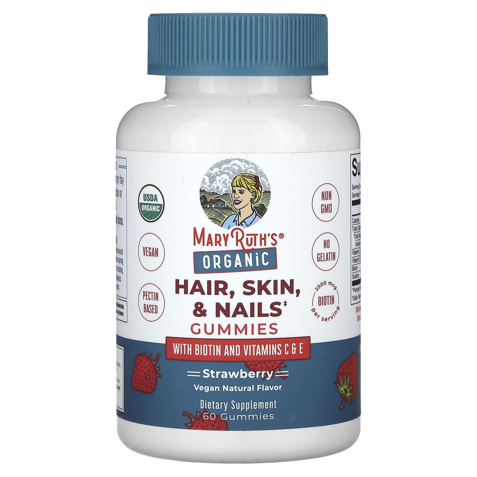 MaryRuth's, Organic Hair, Skin & Nails Gummies, Strawberry, 60 Gummies - Image 1