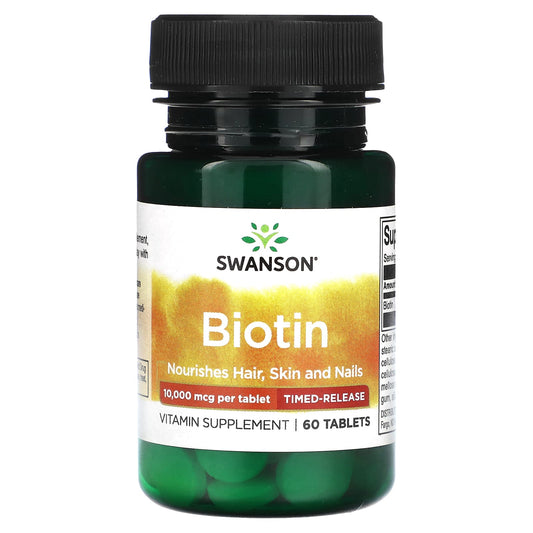 Swanson, Biotin, Time-Release, 10,000 mcg, 60 Tablets - Image 1