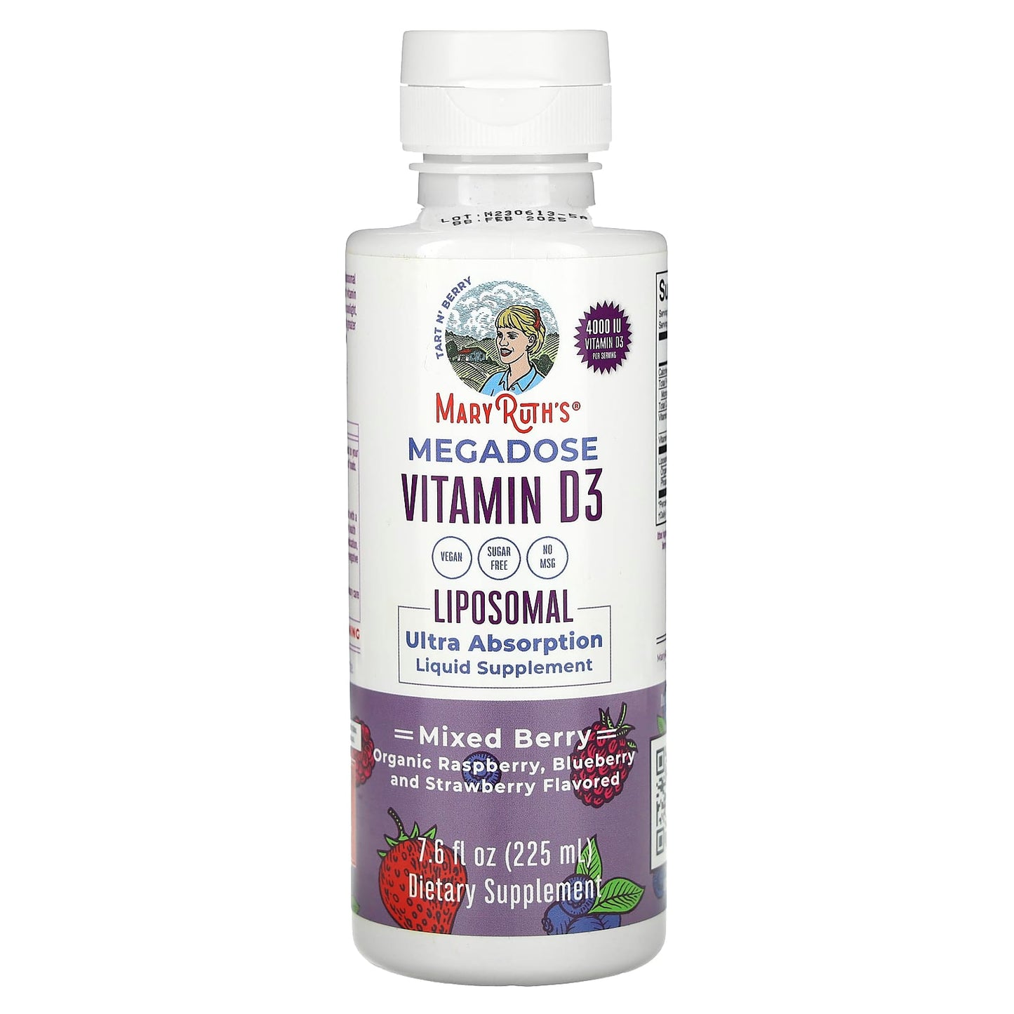 MaryRuth's, Megadose Vitamin D3, Liposomal, Mixed Berry, 4,000 IU, 7.6 fl oz (225 ml) - Image 1