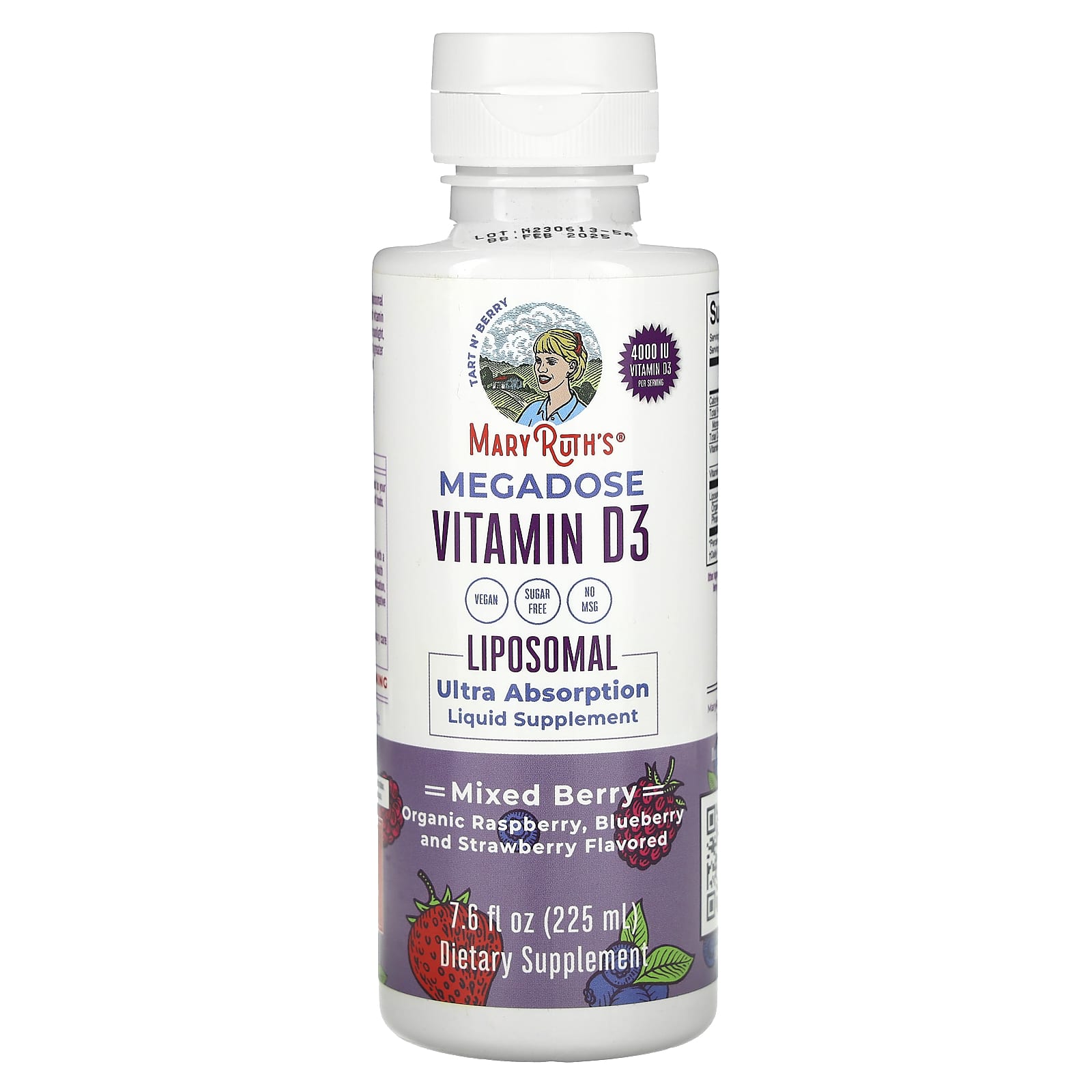 MaryRuth's, Megadose Vitamin D3, Liposomal, Mixed Berry, 4,000 IU, 7.6 fl oz (225 ml) - Image 1