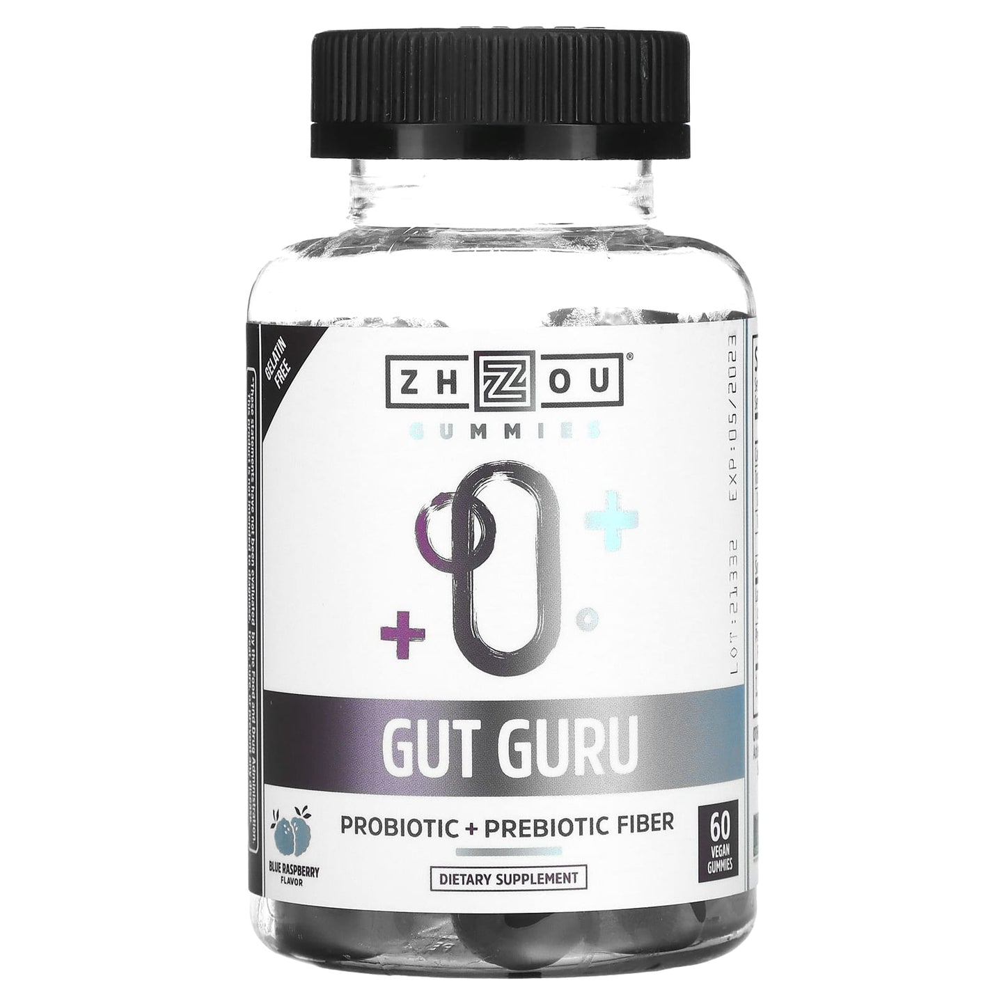 Zhou Nutrition, Gut Guru, Blue Raspberry, 60 Vegan Gummies - Image 1