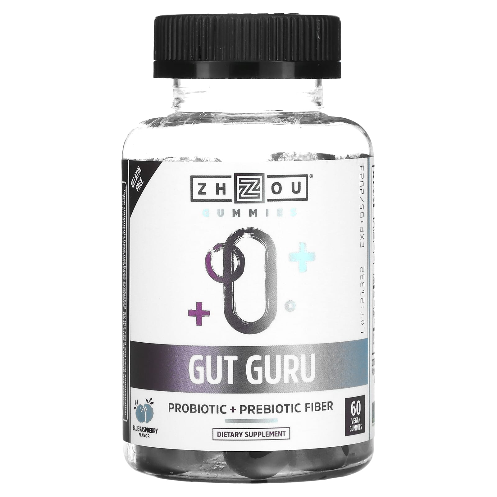 Zhou Nutrition, Gut Guru, Blue Raspberry, 60 Vegan Gummies - Image 1