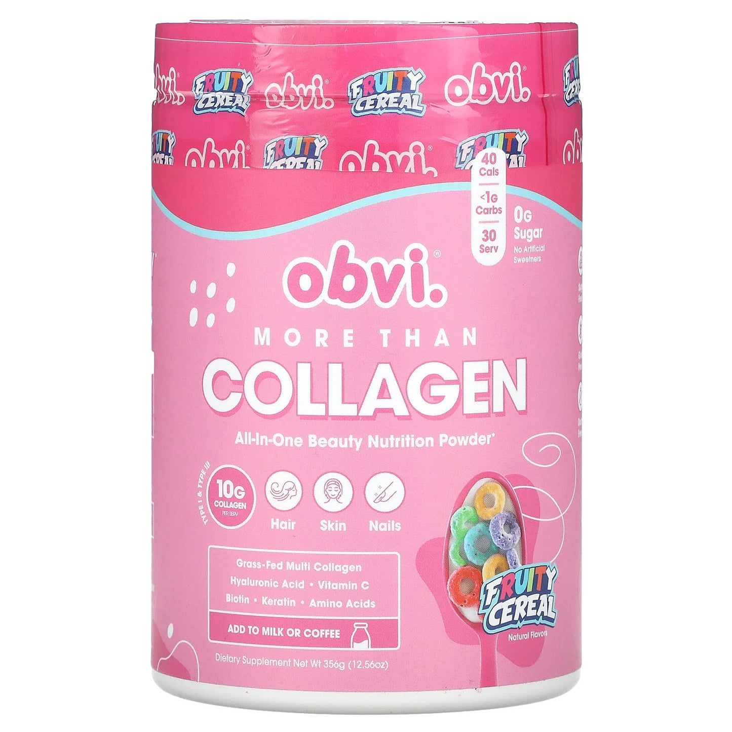 Obvi, More Than Collagen, All-In-One Beauty Nutrition Powder, Fruity Cereal, 12.56 oz (356 g) - Image 1