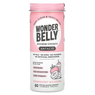 Wonderbelly Strawberry Milkshake Antacid Tablets for Heartburn Relief - 60 Count