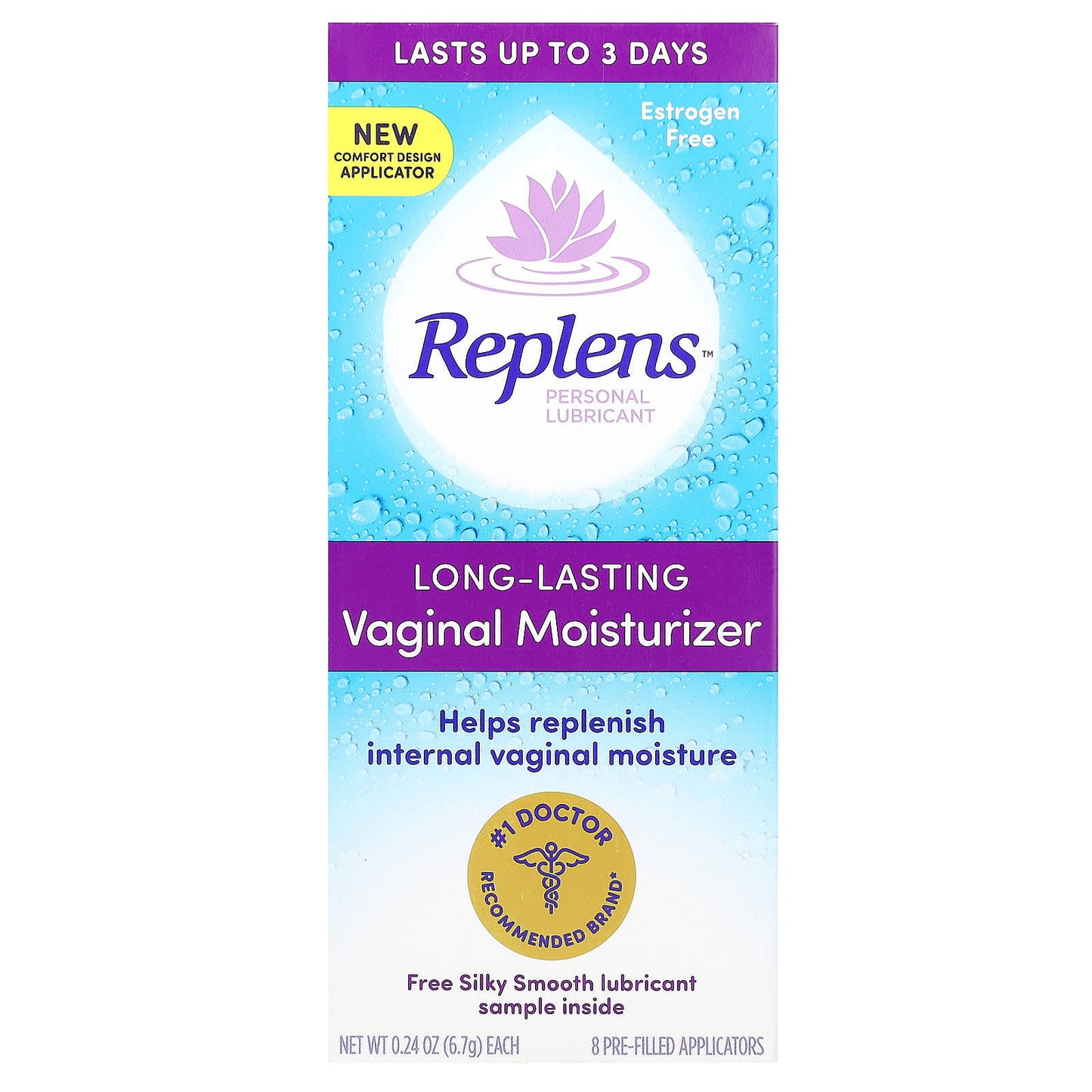 Replens, Personal Lubricant, Long-Lasting Vaginal Moisturizer, 8 Pre-Filled Applicators, 0.24 oz (6.7 g) Each - Image 1