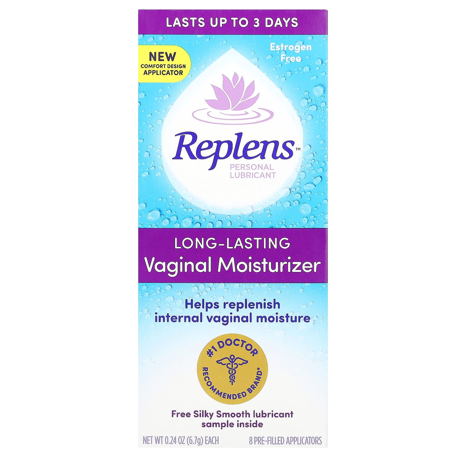 Replens, Personal Lubricant, Long-Lasting Vaginal Moisturizer, 8 Pre-Filled Applicators, 0.24 oz (6.7 g) Each - Image 1