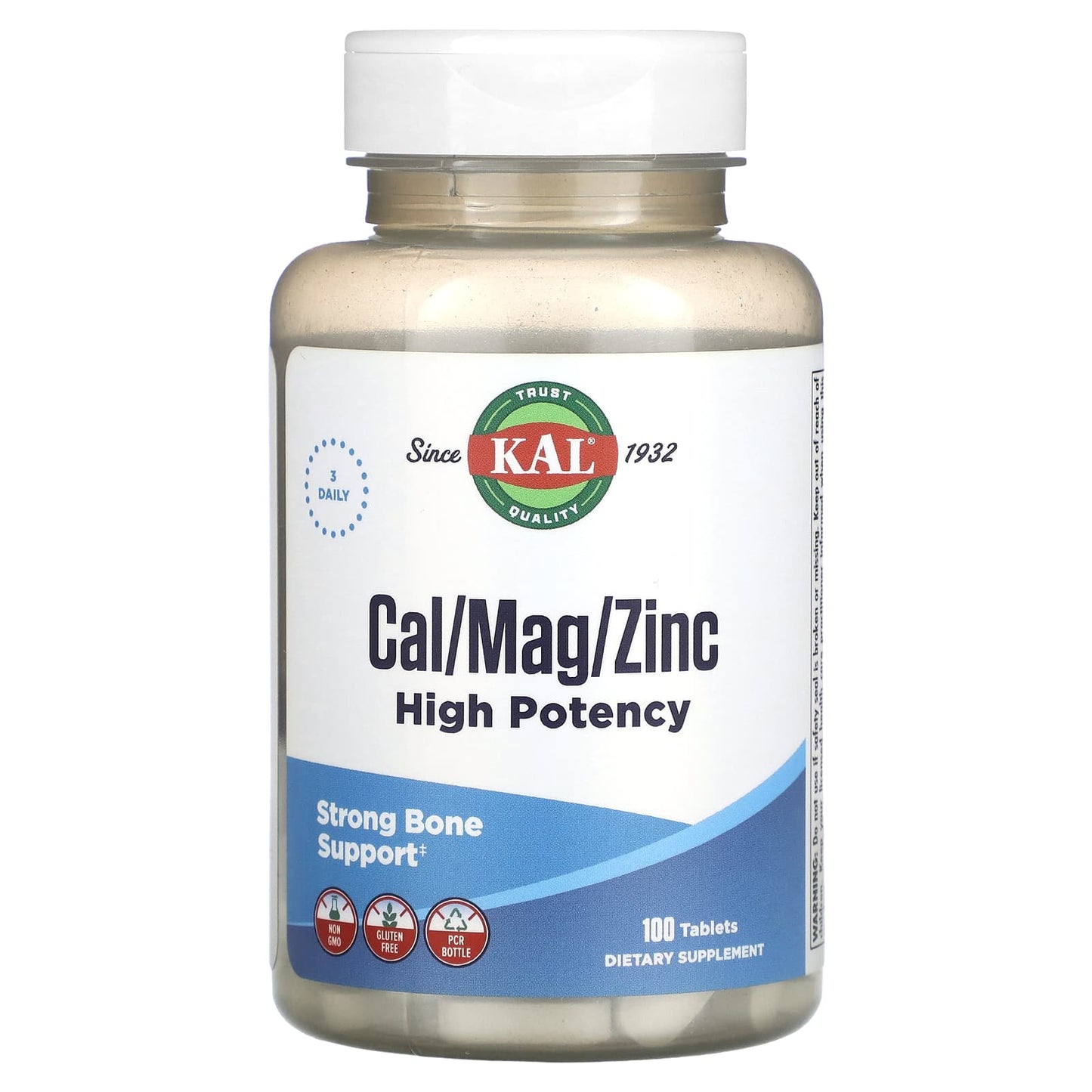 High Potency Calcium, Magnesium & Zinc Supplement 100 Tablets by KAL - Image 1