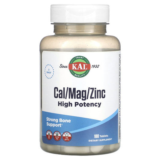 High Potency Calcium, Magnesium & Zinc Supplement 100 Tablets by KAL - Image 1