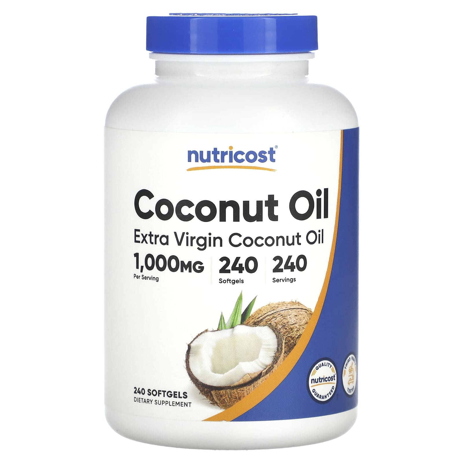 Nutricost, Extra Virgin Coconut Oil, 1,000 mg, 240 Capsules - Image 1