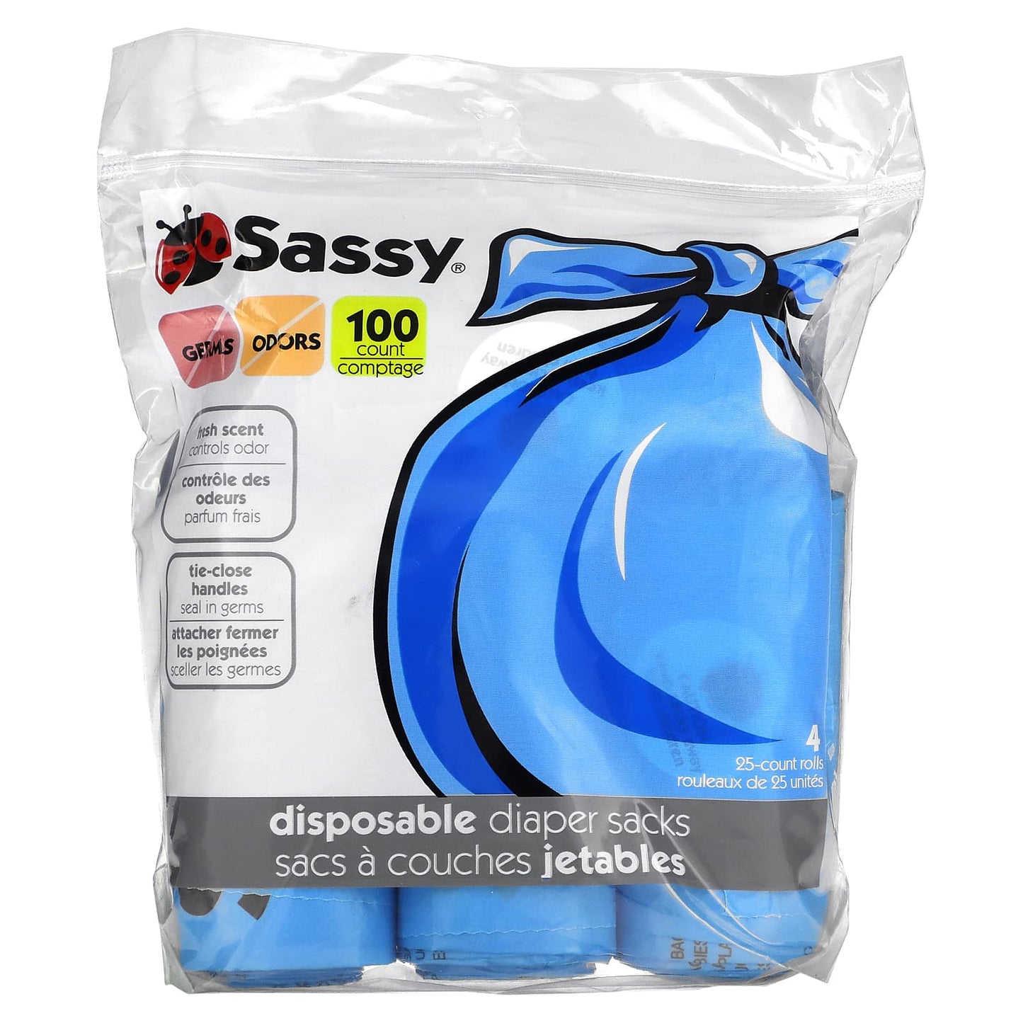 Sassy, Disposable Diaper Sacks, 100 Sacks, 4 - 25 Count Rolls - Image 1