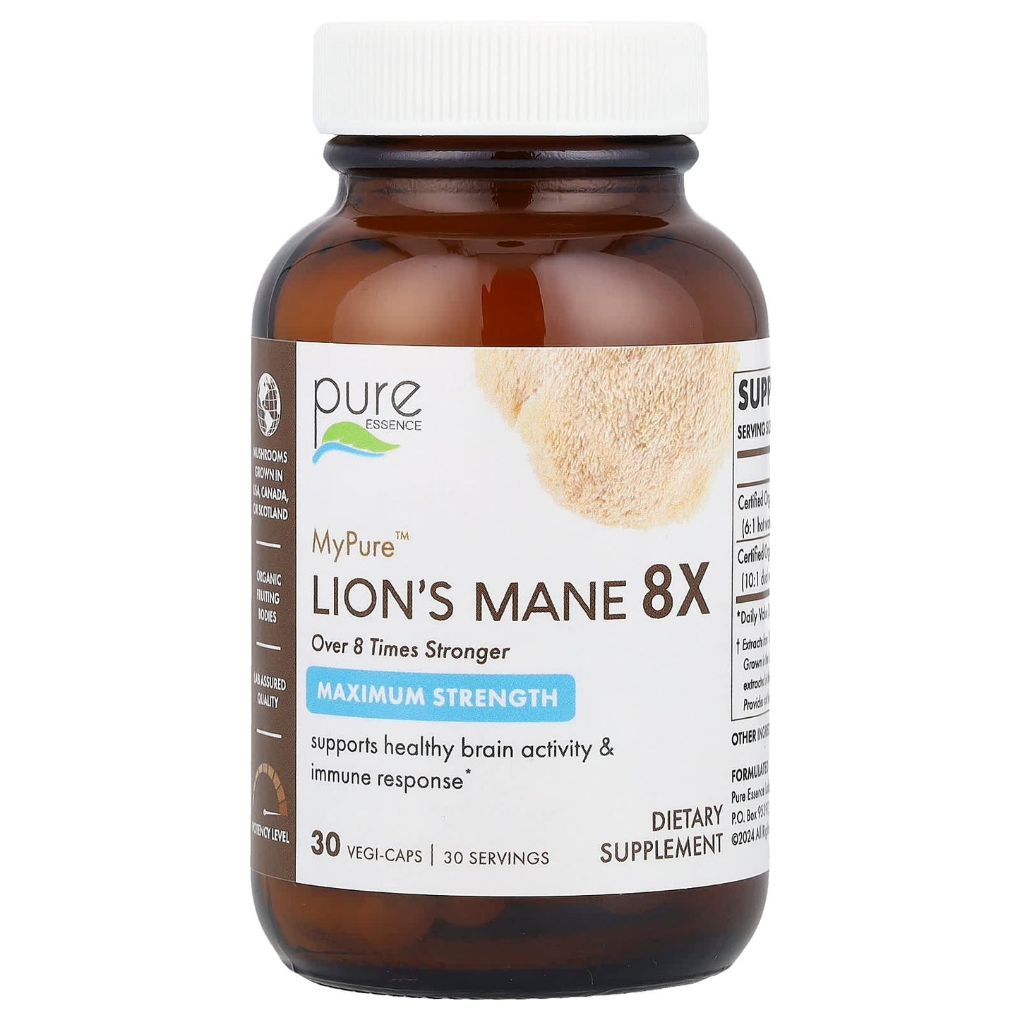 Pure Essence, MyPure™, Lion's Mane 8X, Maximum Strength, 30 Vegi-Caps - Image 1