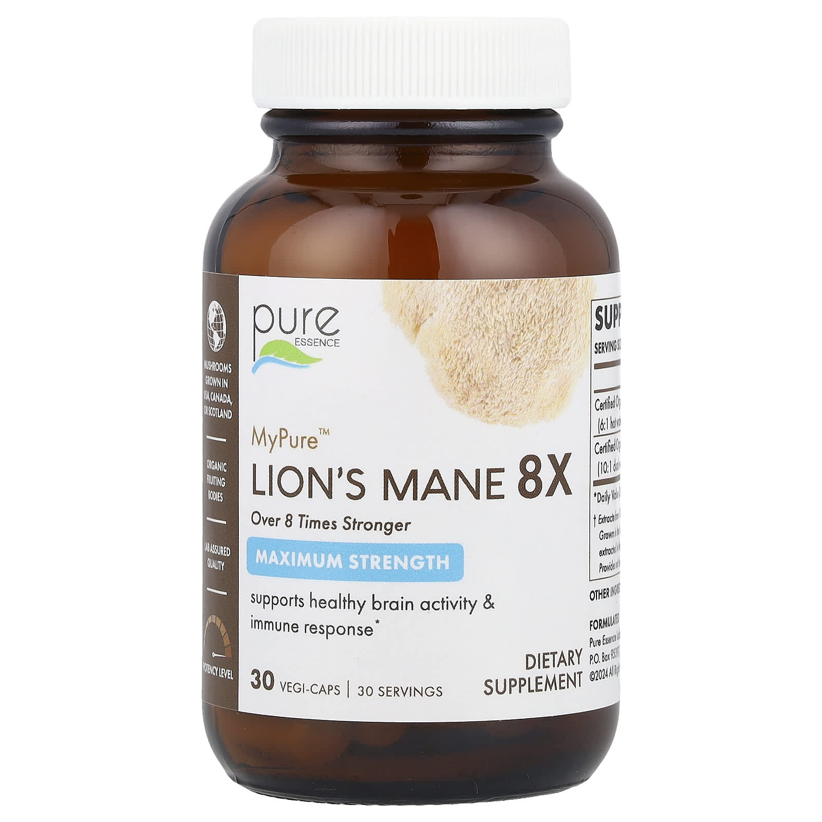 Pure Essence, MyPure™, Lion's Mane 8X, Maximum Strength, 30 Vegi-Caps - Image 1