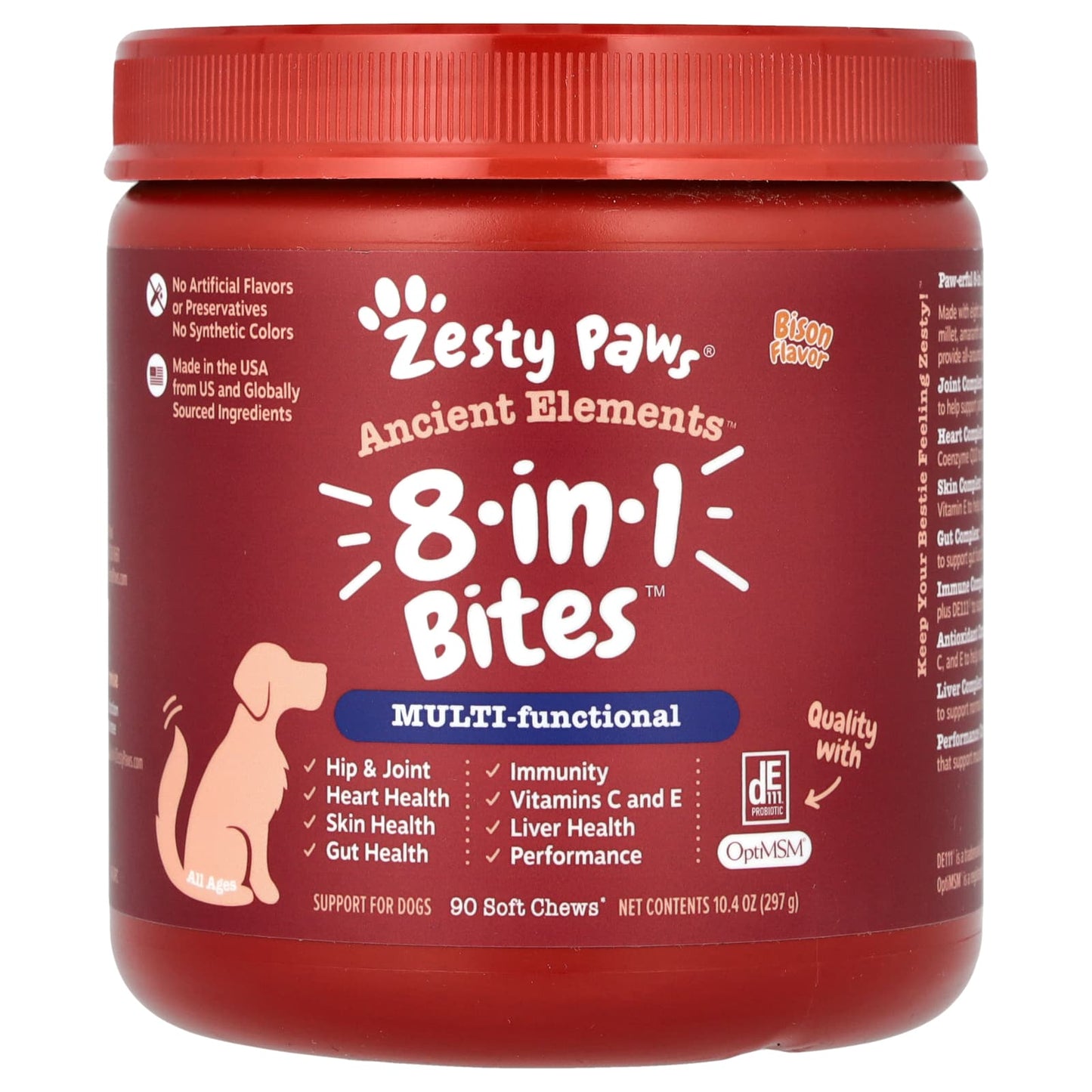 Zesty Paws, Ancient Elements, 8-in-1 Bites, For Dogs, All Ages, Bison, 90 Soft Chews, 10.4 oz (297 g) - Image 1